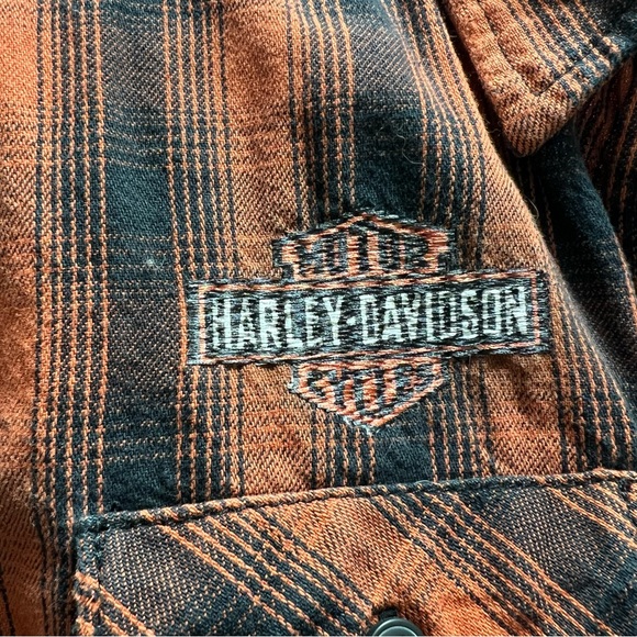 Women's Harley Davidson Embroidered Flannel Button Up Long Sleeve Orange/Black M - Picture 2 of 6
